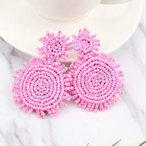 Pink Seed Bead Dangle Earrings